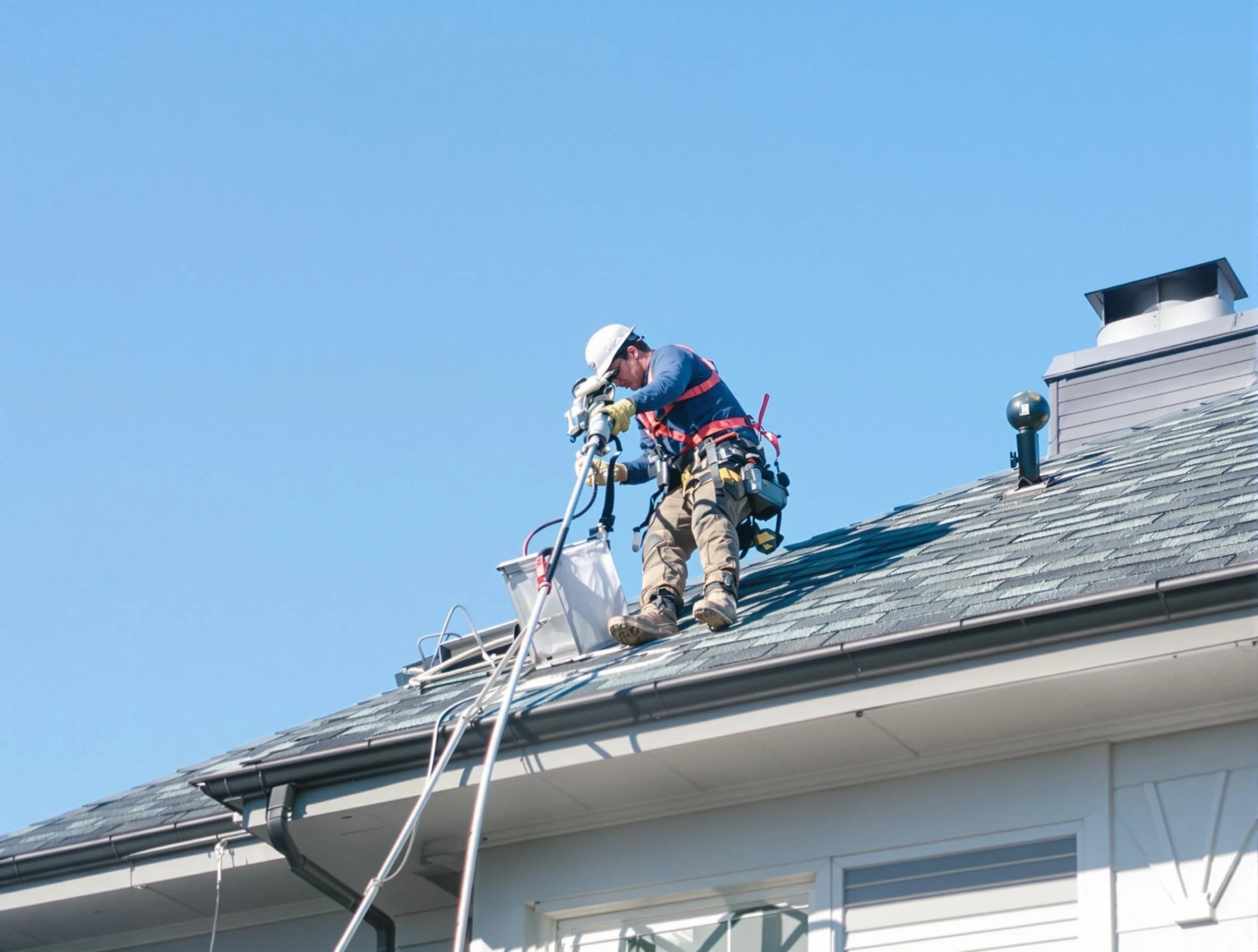 Columbia Dryer Vent Cleaning certified technician cleaning a roof-mounted dryer vent system in Columbia