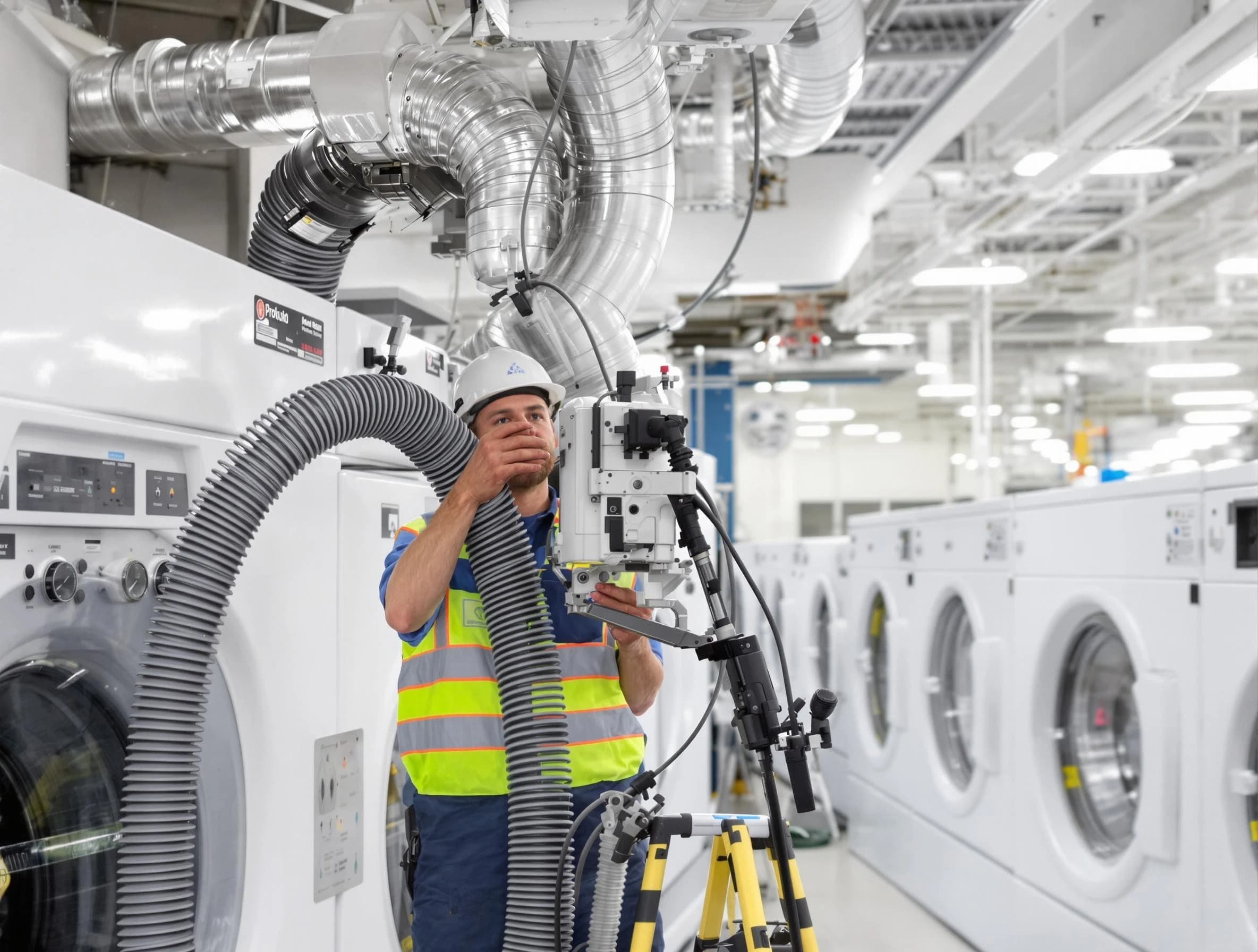Columbia Dryer Vent Cleaning team performing commercial-grade dryer vent cleaning at a business facility in Columbia
