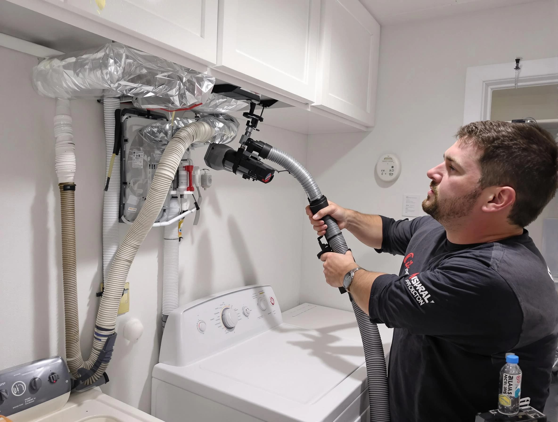 Columbia Dryer Vent Cleaning certified technician performing safety-focused gas dryer vent cleaning in Columbia