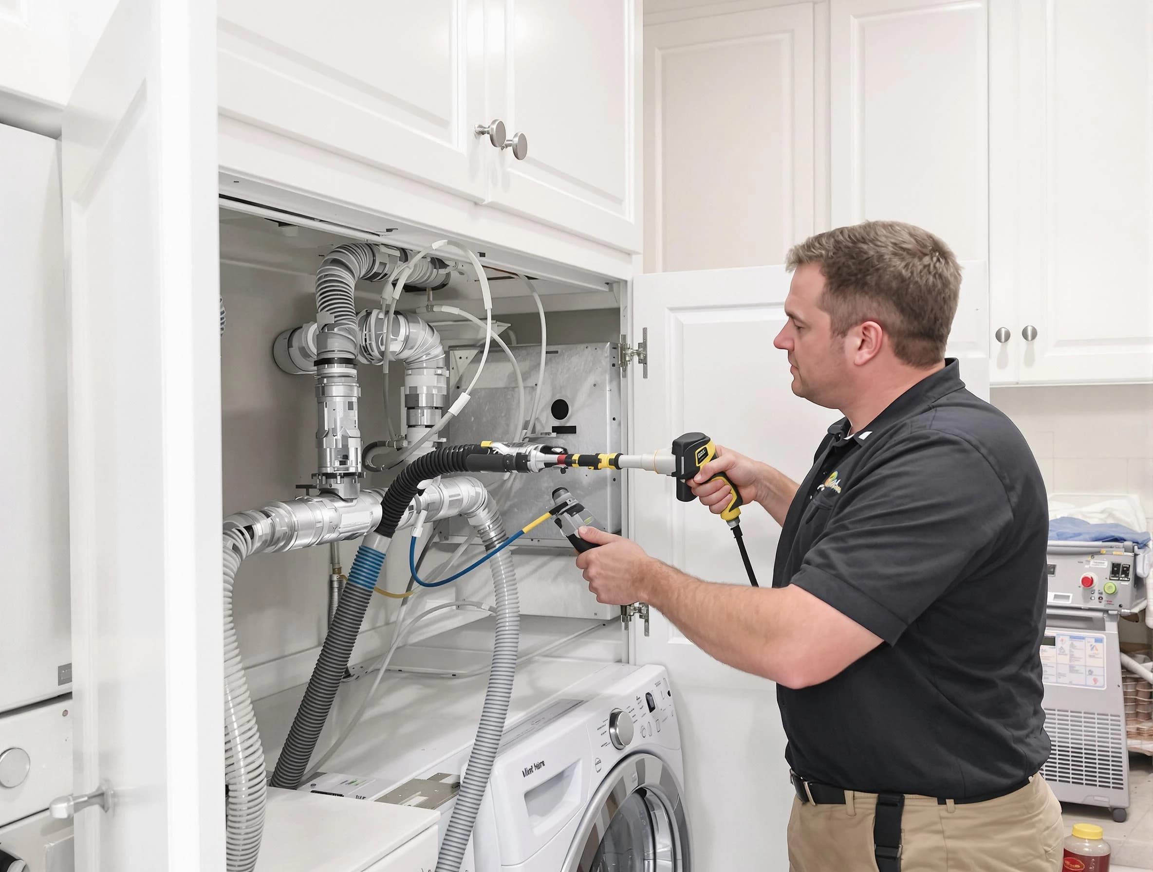 Columbia Dryer Vent Cleaning professional removing severe blockage from a clogged dryer vent in Columbia