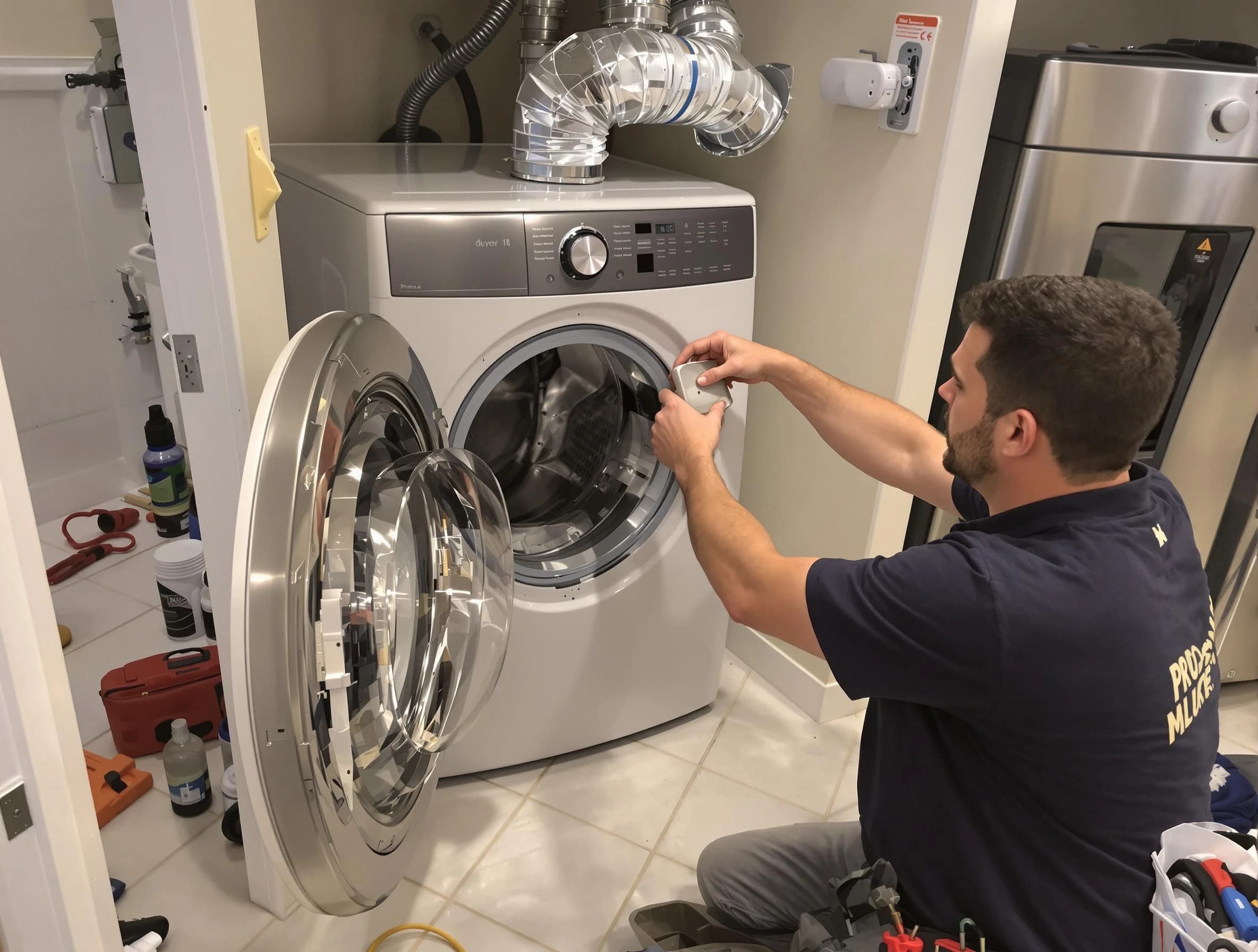 Columbia Dryer Vent Cleaning technician performing precise dryer vent hose installation in Columbia